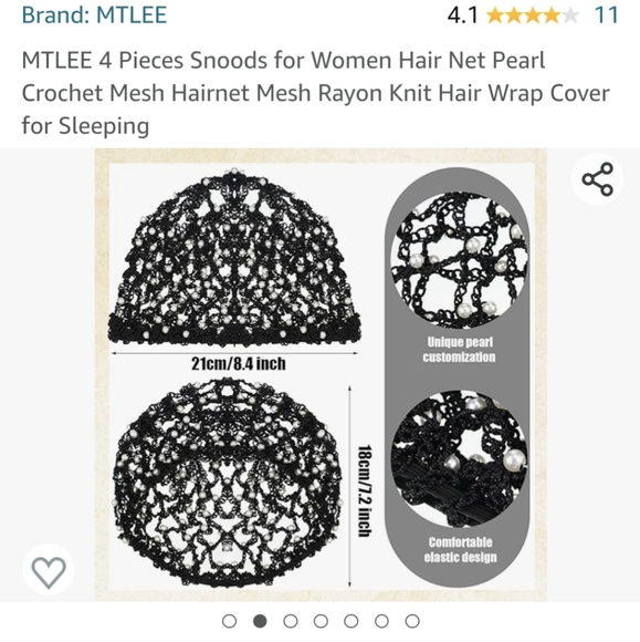 MTLEE Silver Pearl Snoods for Women x2 (Hair Net Pearl Crochet Mesh Hairnet) NWT - Picture 2 of 7